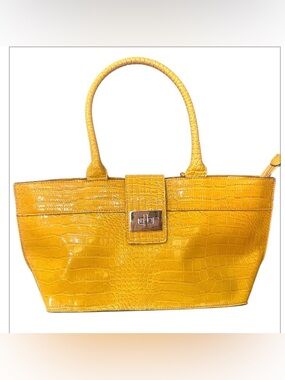 Mondani Yellow Croc-Embossed Shoulder Tote